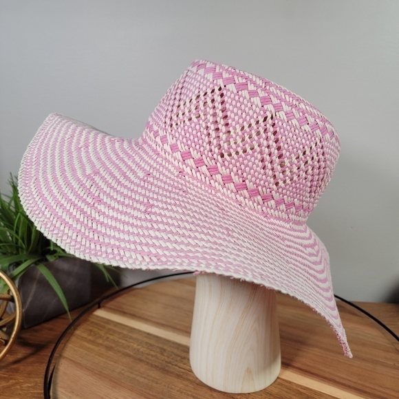 J. Crew Pink and cream oversized straw hat summer beach vacation Size M / L - Picture 9 of 16
